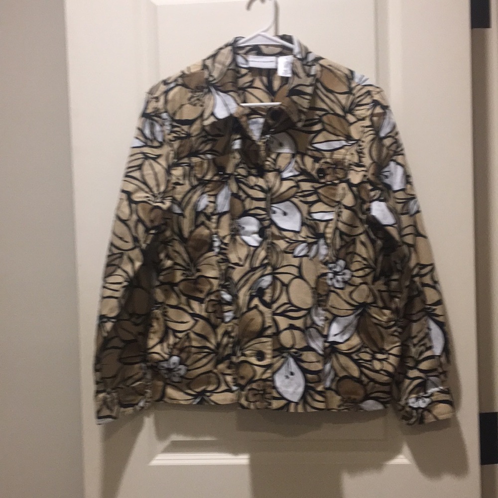 Alfred Dunner womens floral Button Down jean style jacket long sleeves size 14
